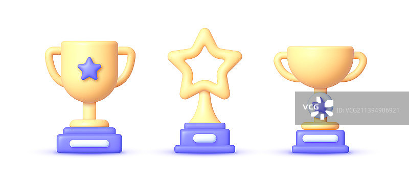 逼真风格的3D奖杯套装图片素材