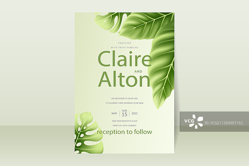 逼真的婚礼请柬模板图片素材