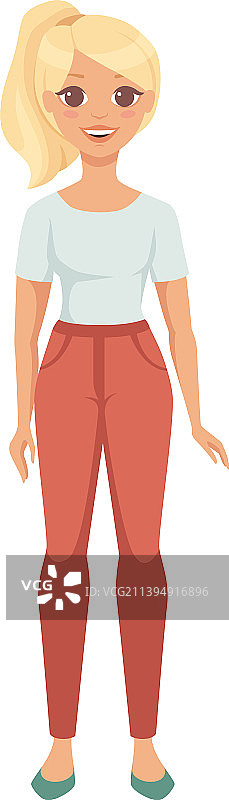 穿红色裤子的金发马尾女人图片素材