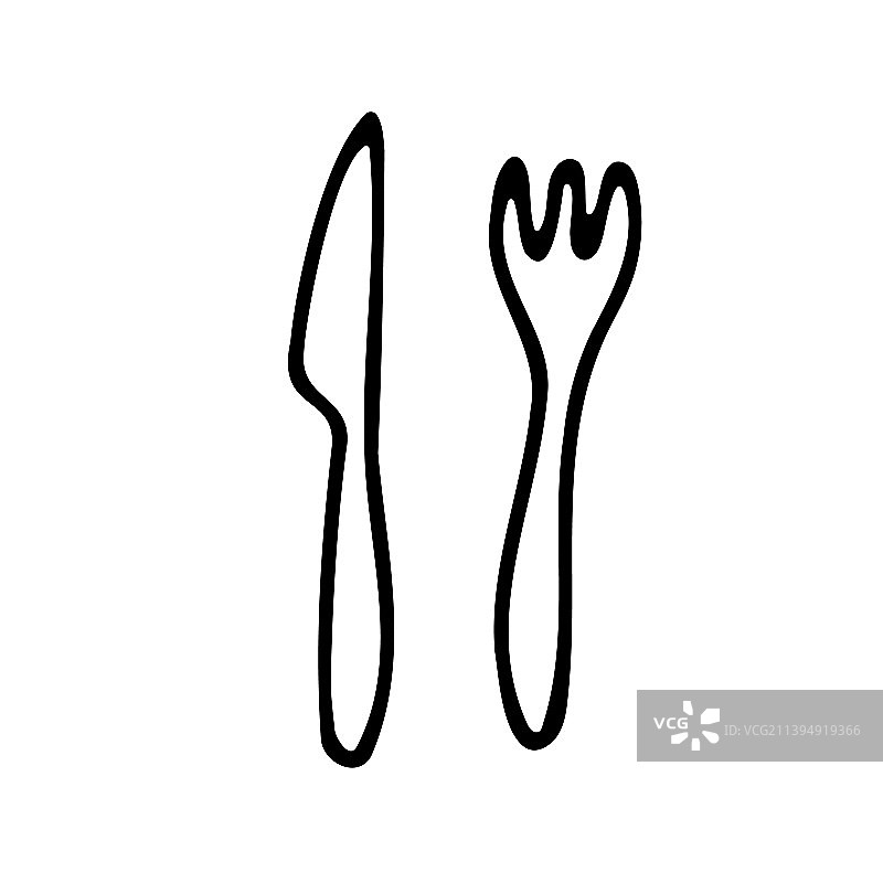 可爱餐具轮廓涂鸦：叉子和刀图片素材