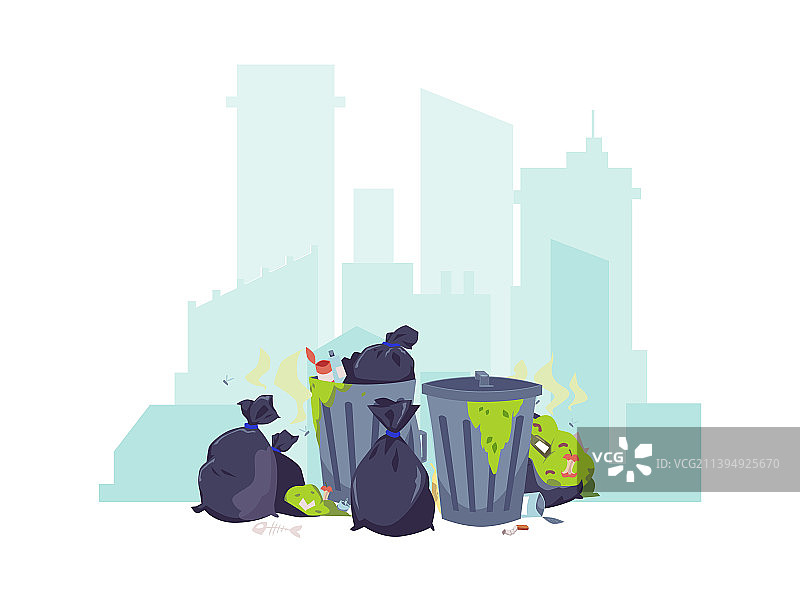 城市景观前的垃圾堆黑色图片素材