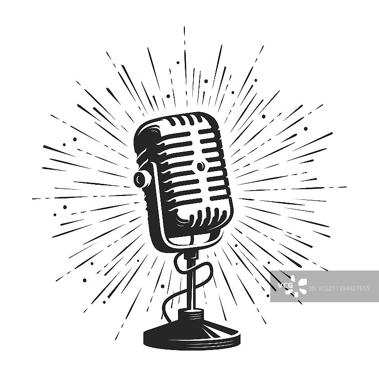 白色背景上的复古麦克风图片素材