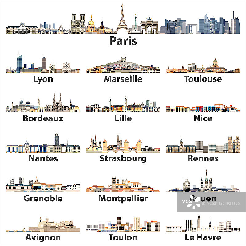 法国城市天际线彩色剪影图片素材