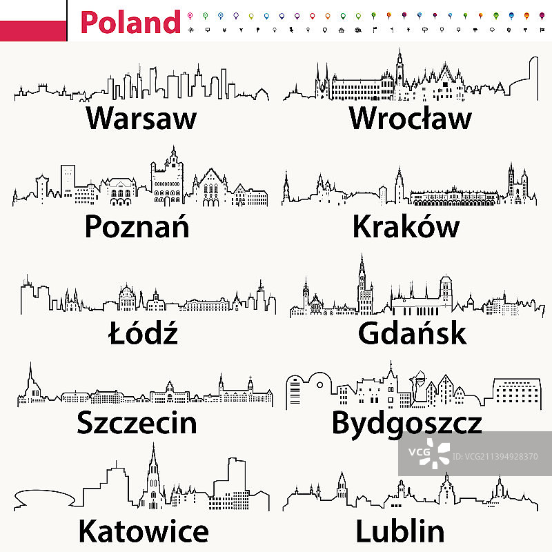 波兰城市天际线轮廓图标图片素材