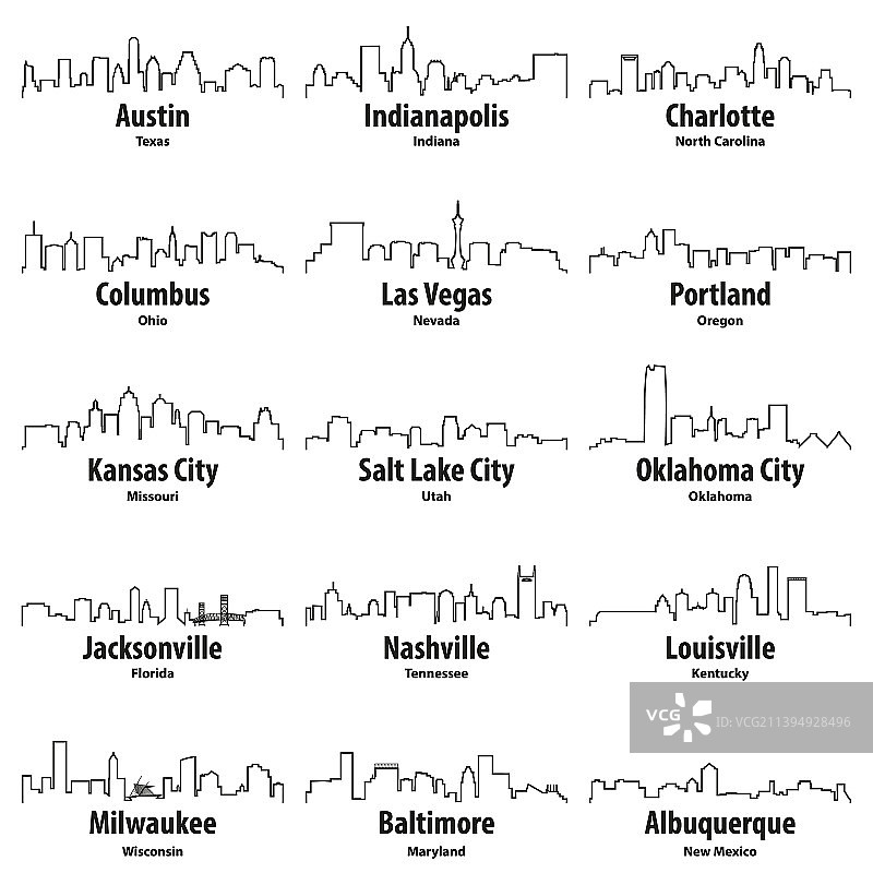 美国城市天际线轮廓图标图片素材