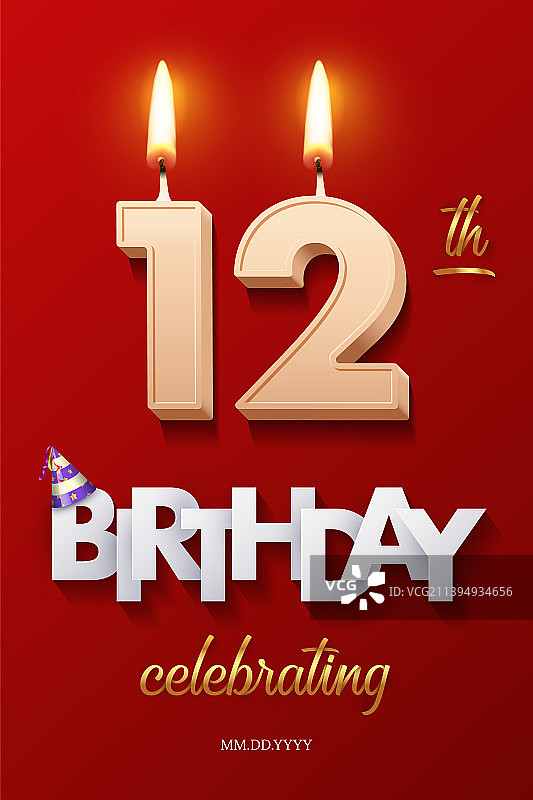 数字12形状的燃烧生日蜡烛图片素材