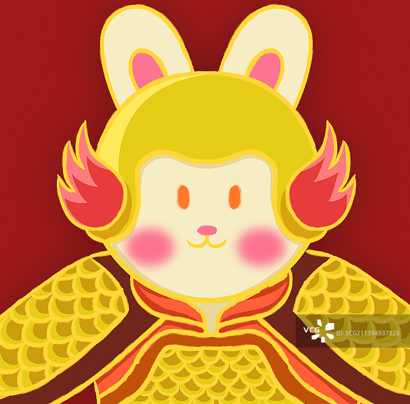 国潮风新中式2023年兔年可爱兔子新年新春春节卡通插画图片素材