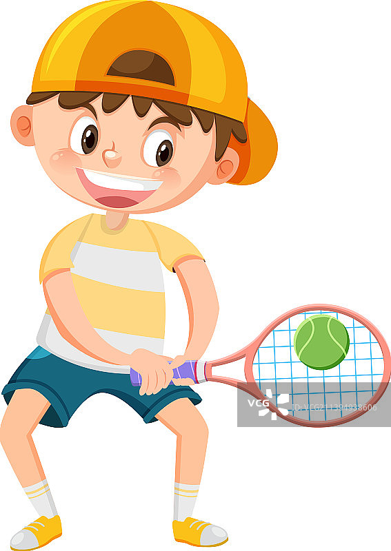打网球的可爱卡通男孩图片素材