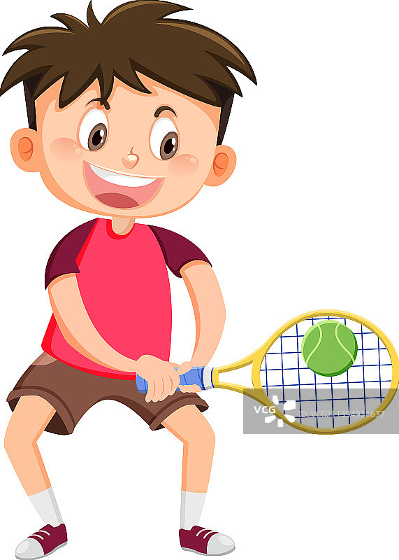 打网球的可爱卡通男孩图片素材
