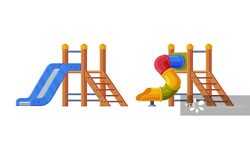 彩色木制滑梯带管道和梯子图片素材