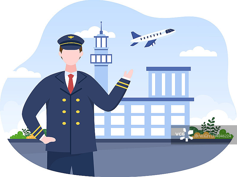 飞行员卡通形象与飞机图片素材