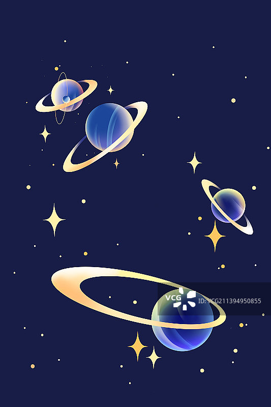 蓝色唯美卡通星球插画图片素材