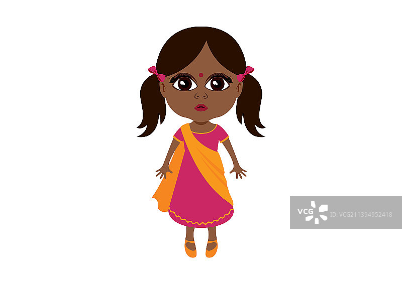 穿着传统服装的可爱印度女孩图标图片素材