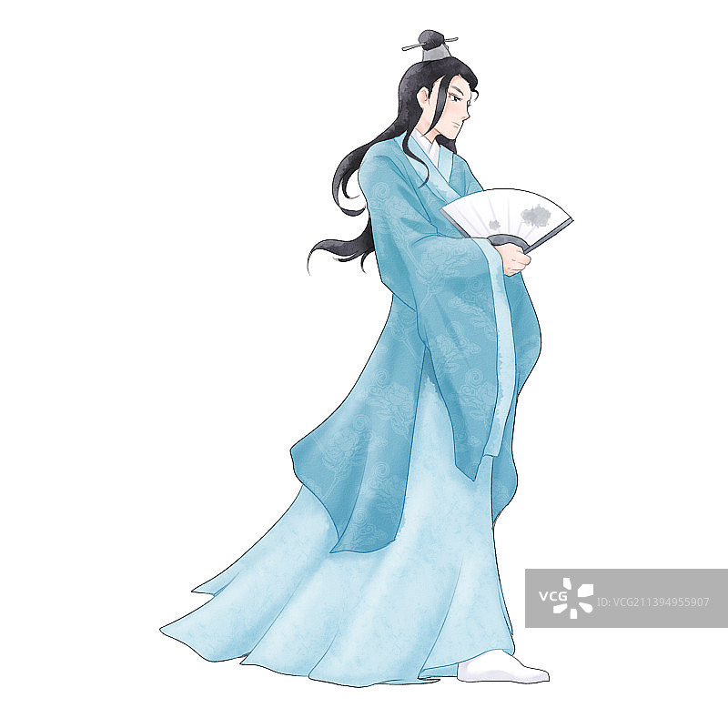 古风带扇男性人物插画图片素材