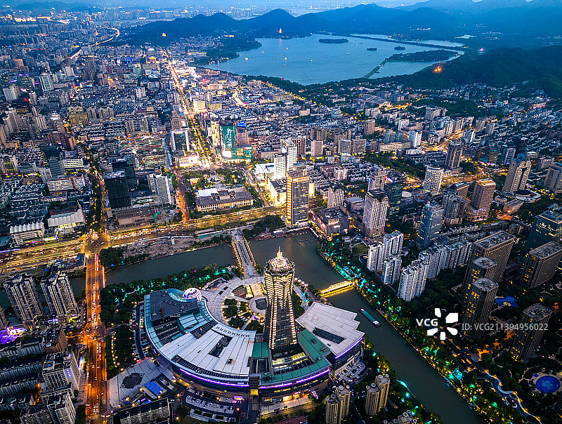 杭州城市夜景航拍图片素材