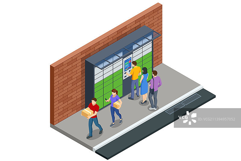 2.5D包裹储物柜、邮递员和储物柜图片素材