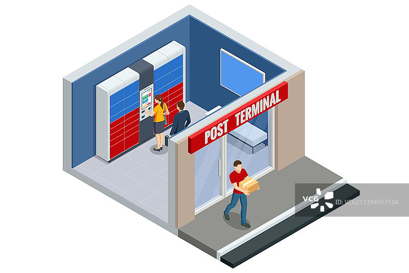 2.5D包裹储物柜、邮递员和储物柜图片素材