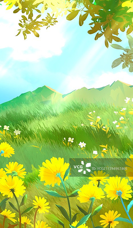 秋天黄花植物在野外的特写镜头节气秋分插画图片素材