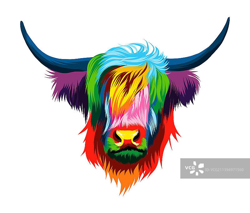 抽象高地牛头像苏格兰风格图片素材