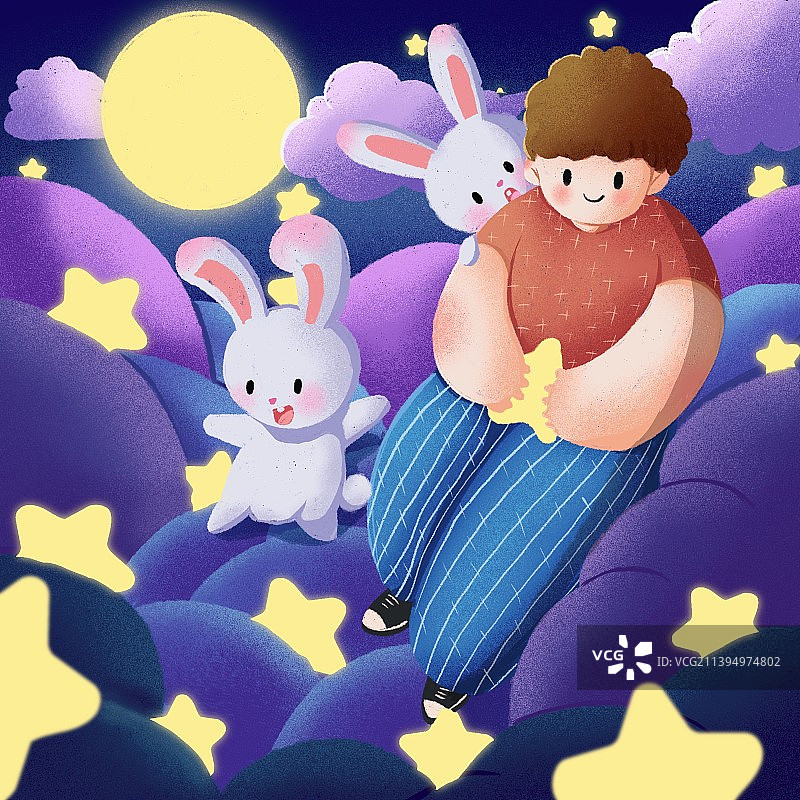 扁平风插画摘星星图片素材