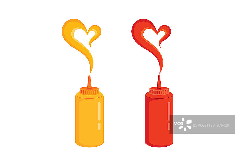 番茄酱芥末食品心形图标集图片素材