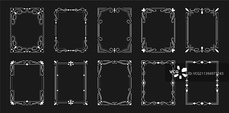 复古框架边框分隔线白色线条合集图片素材