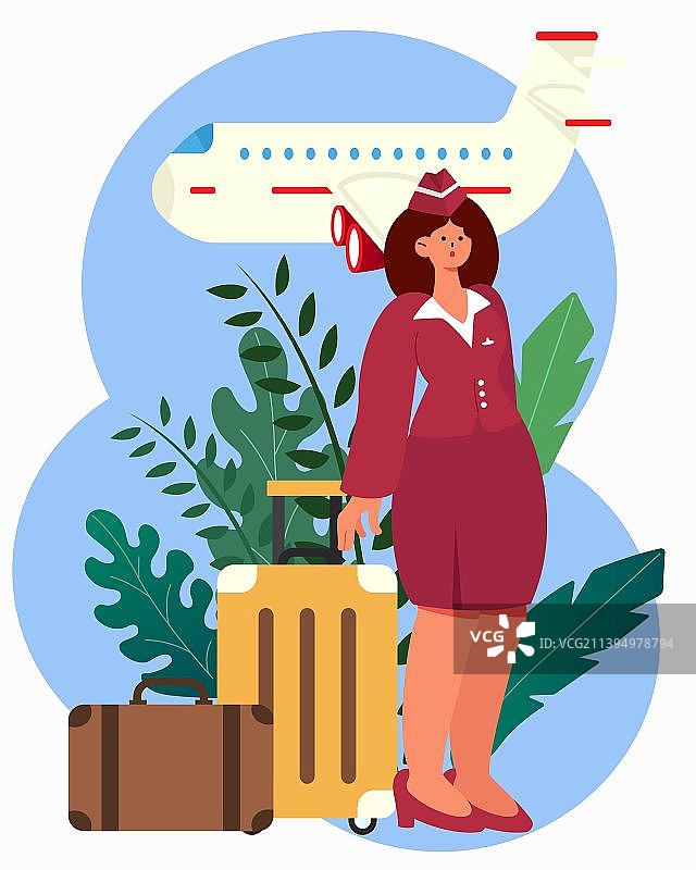 职业空姐人物场景扁平插画图片素材