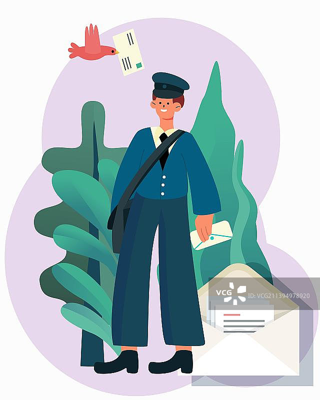 职业邮差人物场景扁平插画图片素材