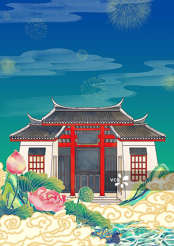 长沙地标建筑插画秋麓书院图片素材