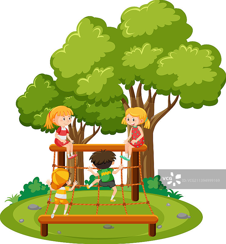 孩子们攀爬绳索墙图片素材