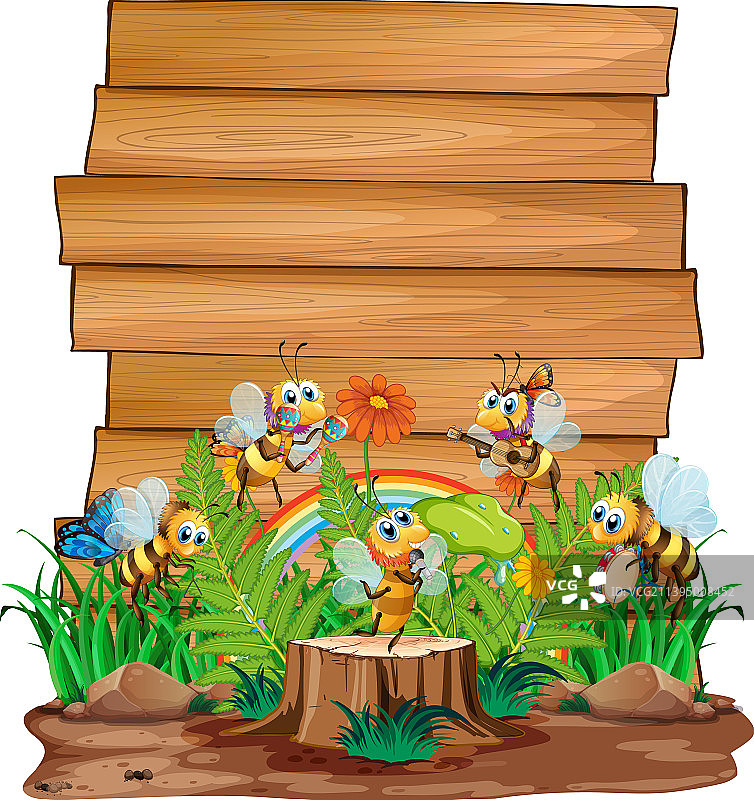 带有木框banner的昆虫图片素材