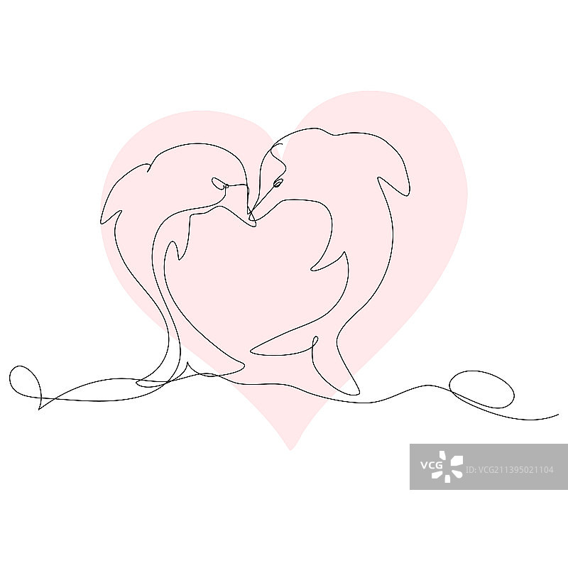 手绘情侣海豚艺术作品图片素材