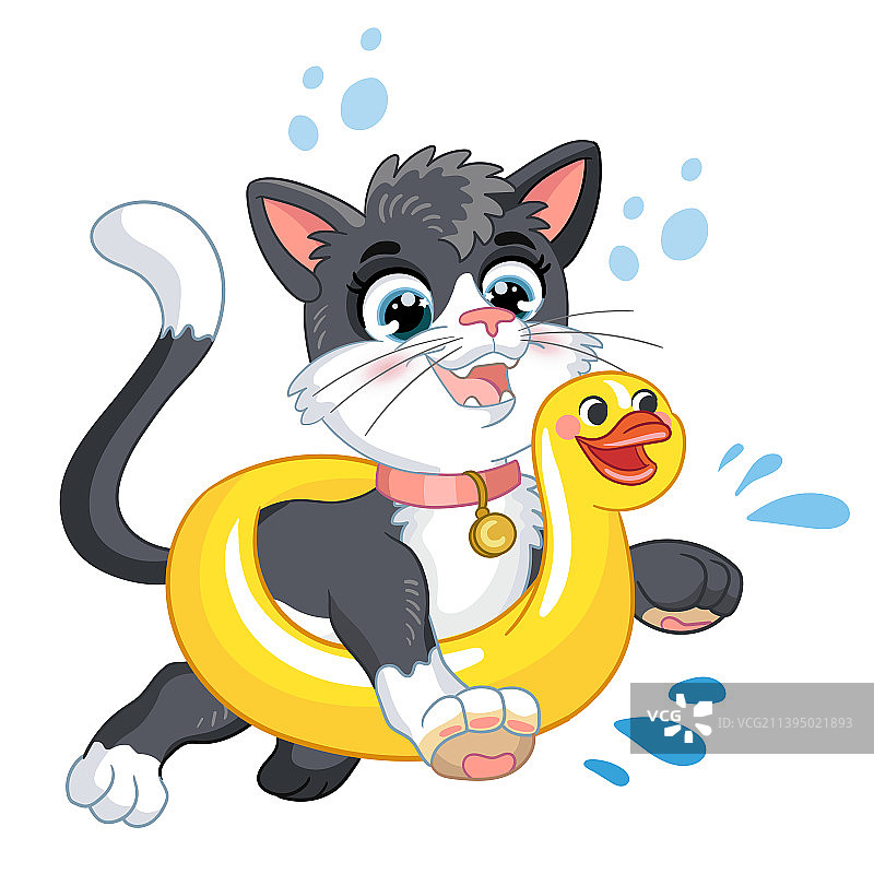 卡通充气圈中的可爱小猫图片素材