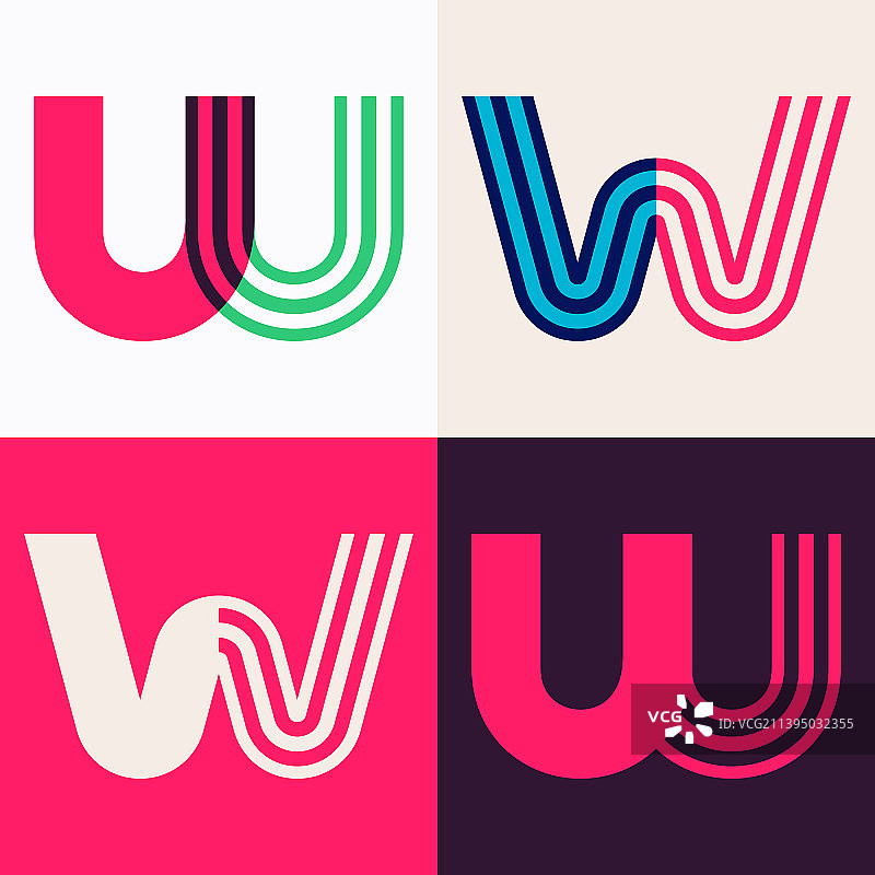 重叠线条字母W标志合集图片素材