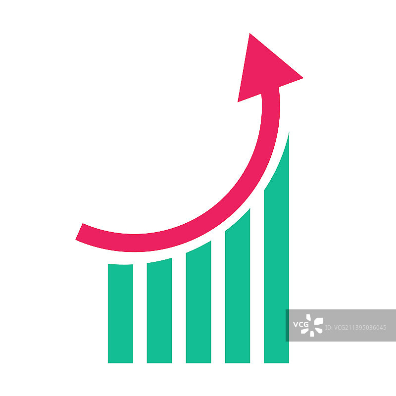 弯曲上升的箭头图标和条形图图片素材