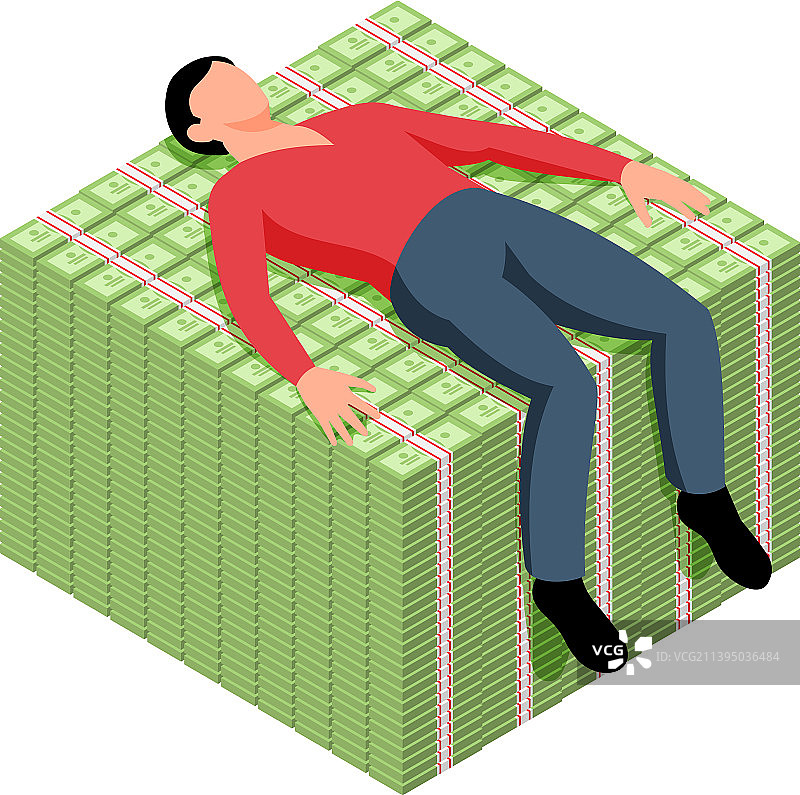 躺在钱上的构图图片素材