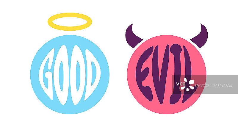 天使与魔鬼扁平风格表情符号图标套装图片素材