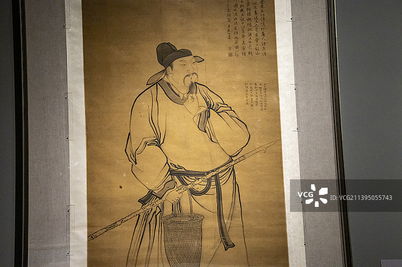 中国国家博物馆藏明清肖像画展：杜甫采药图（清，王树穀，绢本设色）图片素材