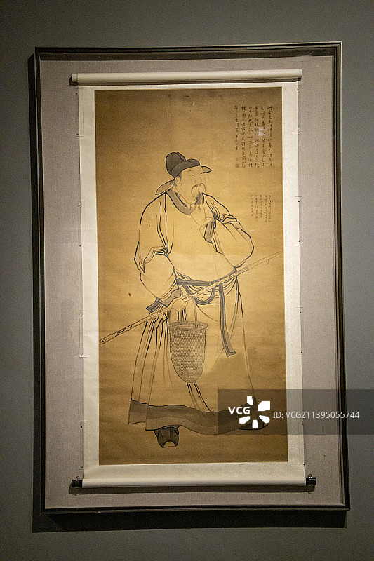 中国国家博物馆藏明清肖像画展：杜甫采药图（清，王树穀，绢本设色）图片素材