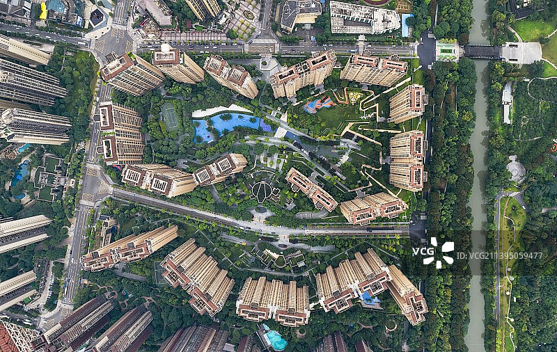 航拍中国大城市的现代住宅小区图片素材