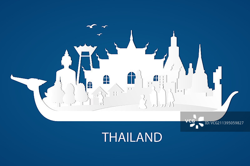 纸雕风格的泰国著名地标图片素材