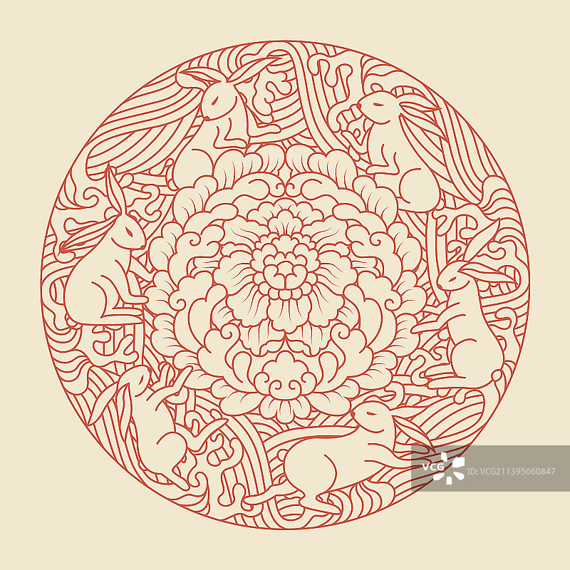 中秋节兔子海浪纹样图片素材