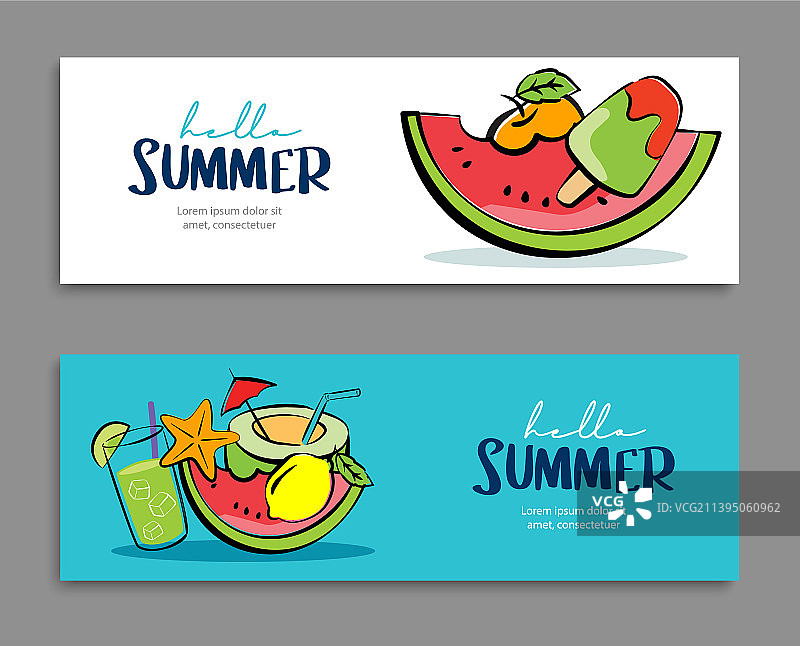 手绘风格的夏日横幅设计图片素材