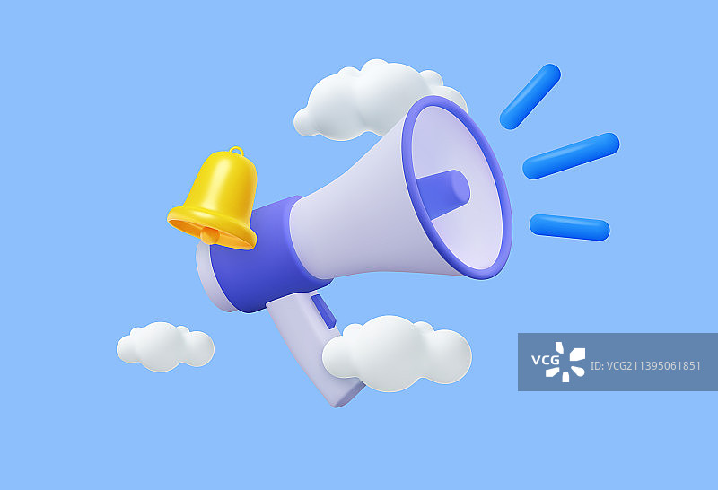 带铃铛通知的3D卡通喇叭图片素材