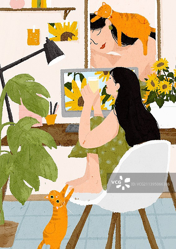 女孩与猫图片素材