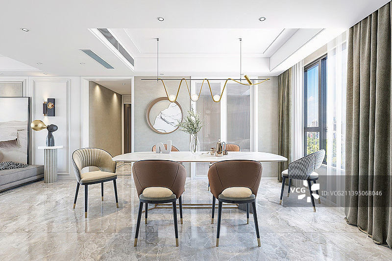 高端住宅现代简约风格家庭餐厅 饭厅 厨房 玻璃推拉门图片素材