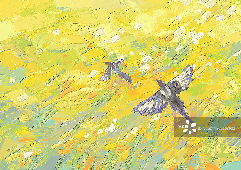 油画风格印象春天图片素材