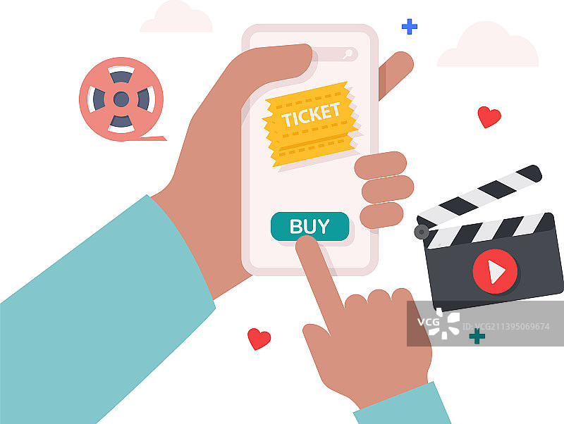 手持手机在线购买电影票图片素材