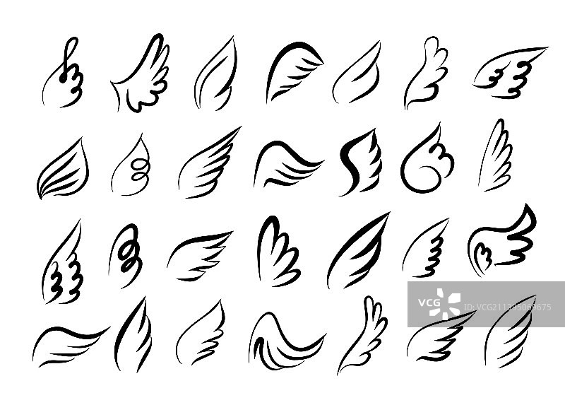 翅膀图标手绘卡通合集图片素材