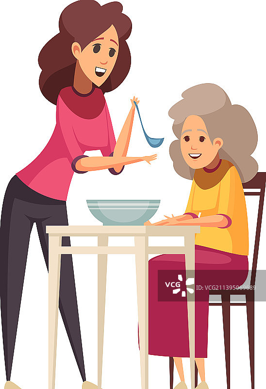 喂食老年妇女构图图片素材